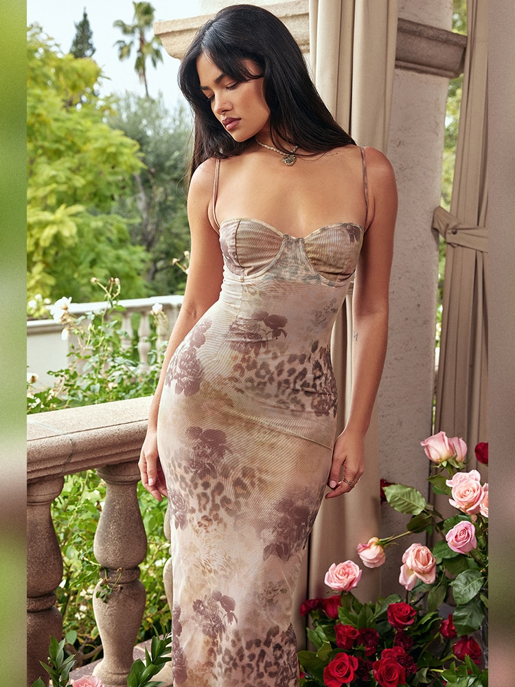 Fitted Printed Maxi Dress