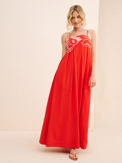 Audrie | Red Fish Maxi Dress