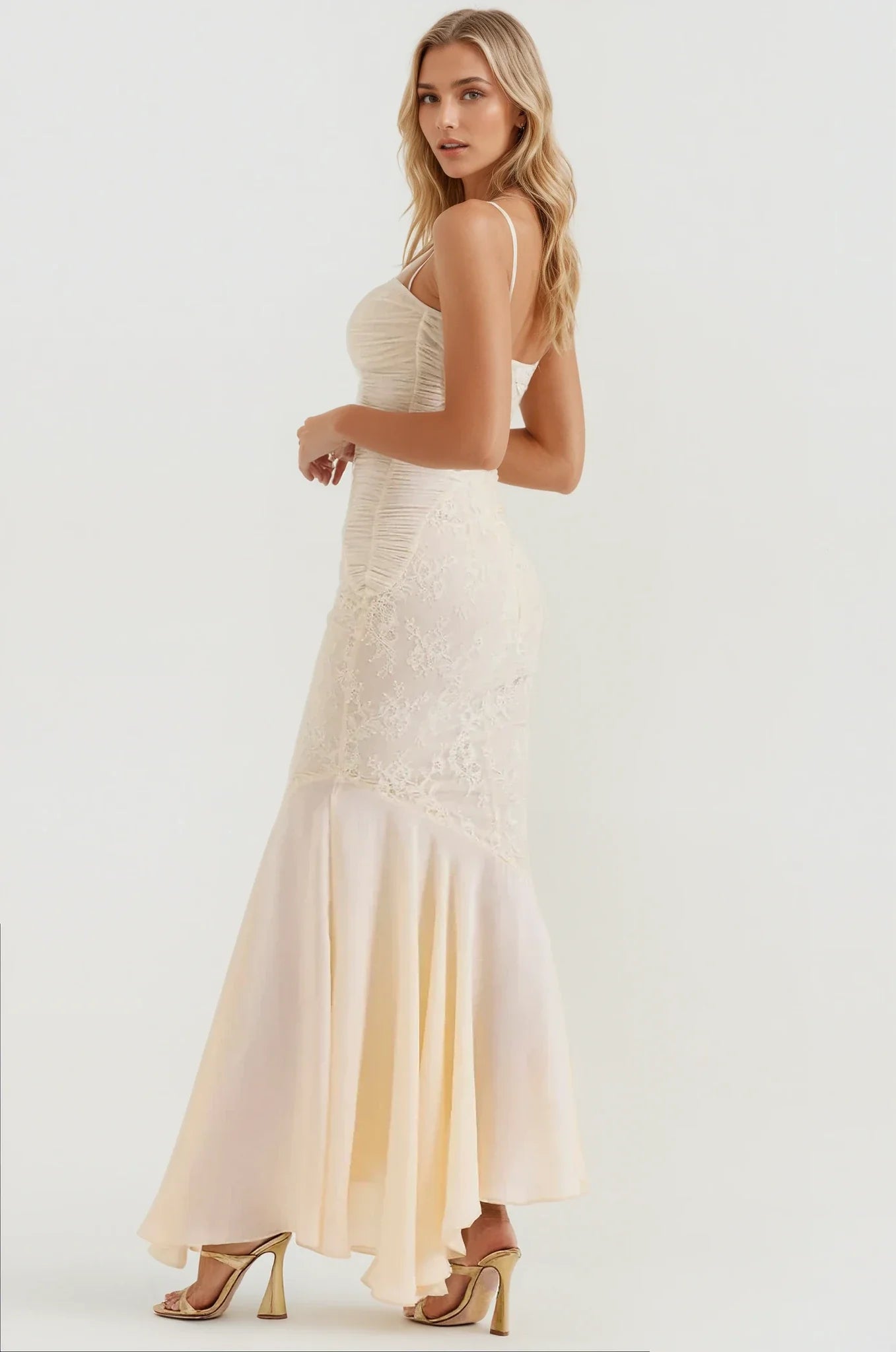 Ruched Lace Maxi Dress