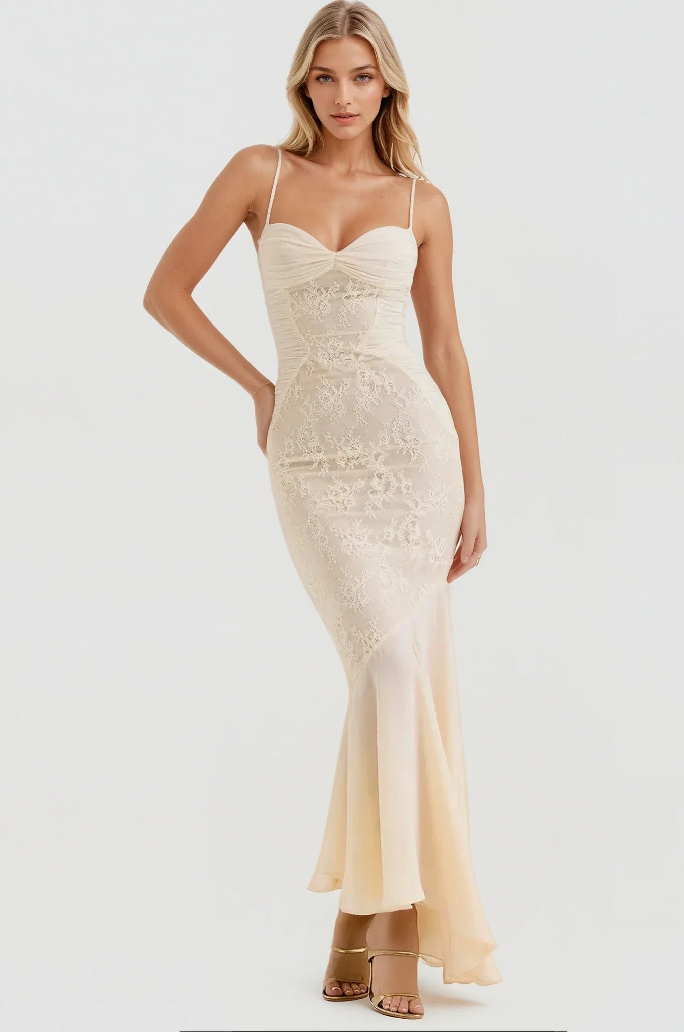 Ruched Lace Maxi Dress