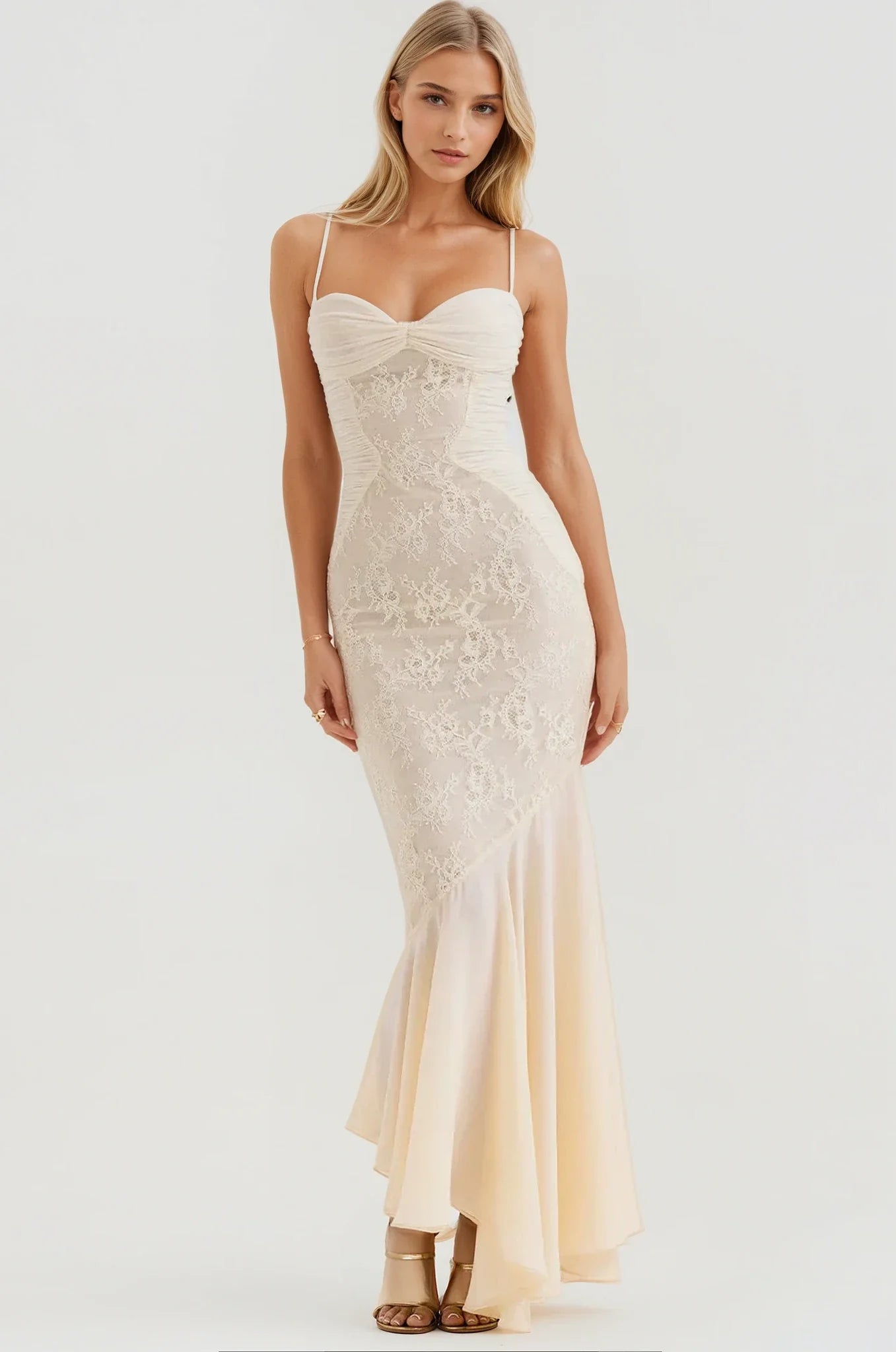 Ruched Lace Maxi Dress