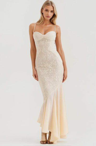 Ruched Lace Maxi Dress
