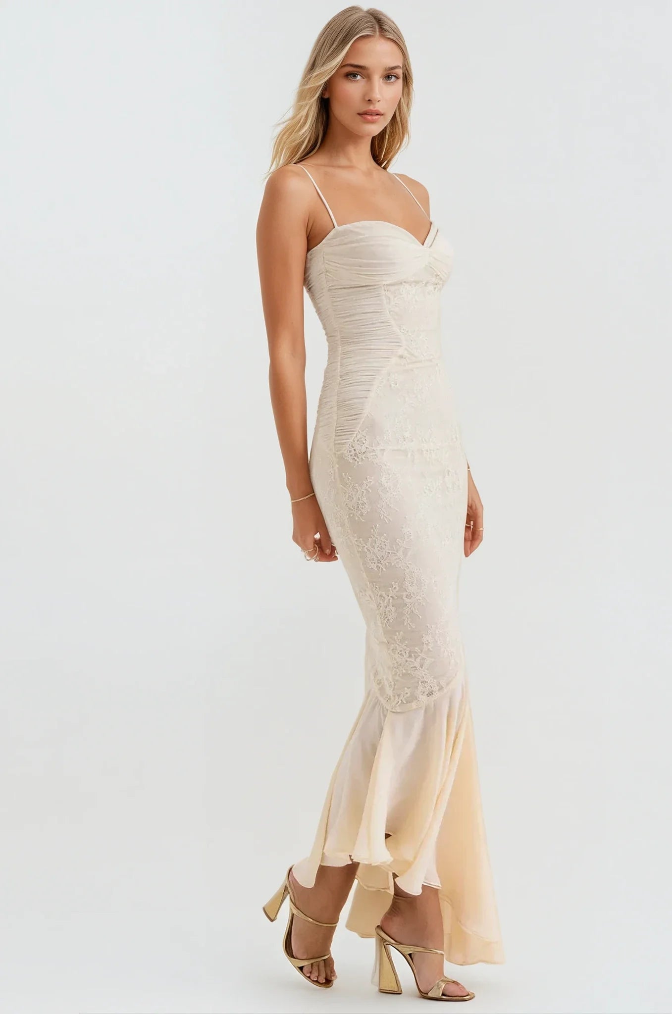 Ruched Lace Maxi Dress