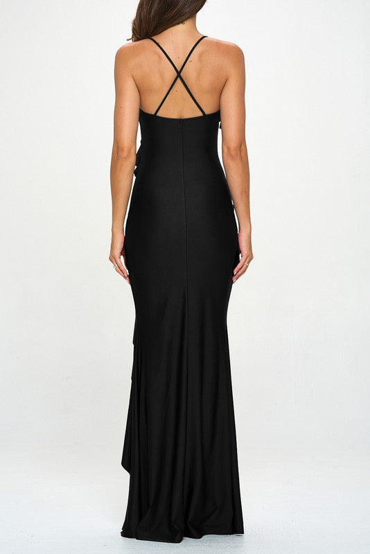 Ruffled Black Maxi Dress