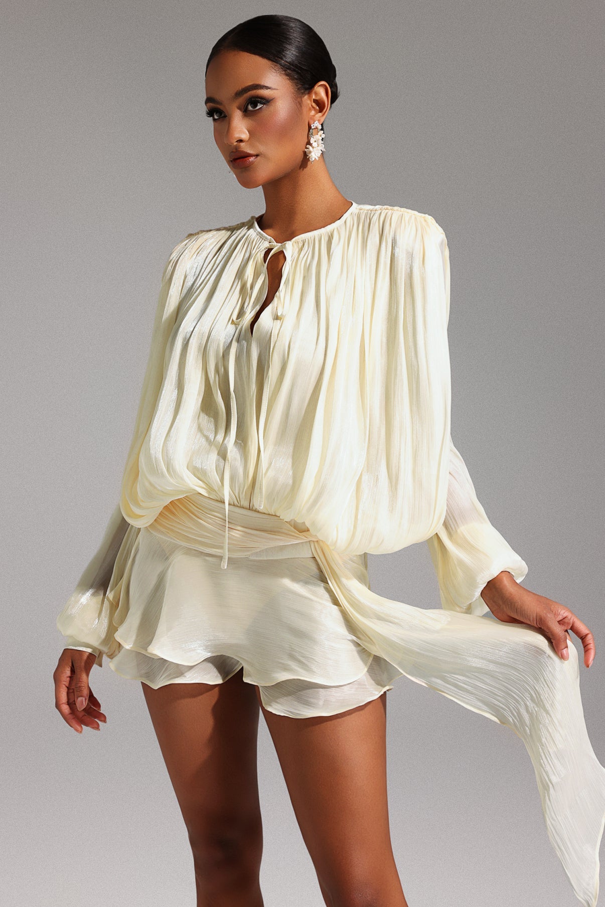Pleated Chiffon Mini Dress