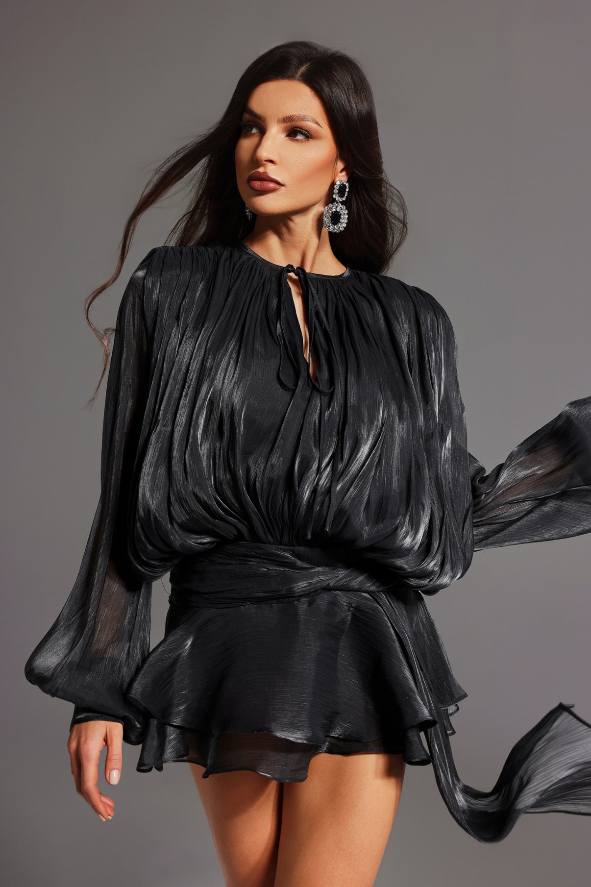 Pleated Chiffon Mini Dress