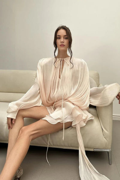 Pleated Chiffon Mini Dress