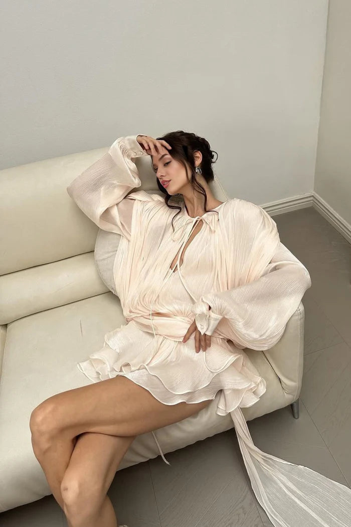 Pleated Chiffon Mini Dress