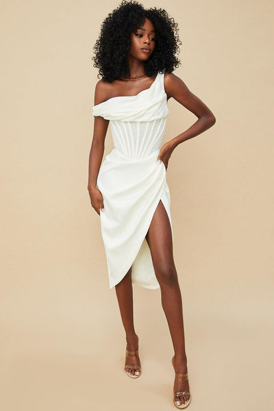 Draped One-Shoulder Midi Dress