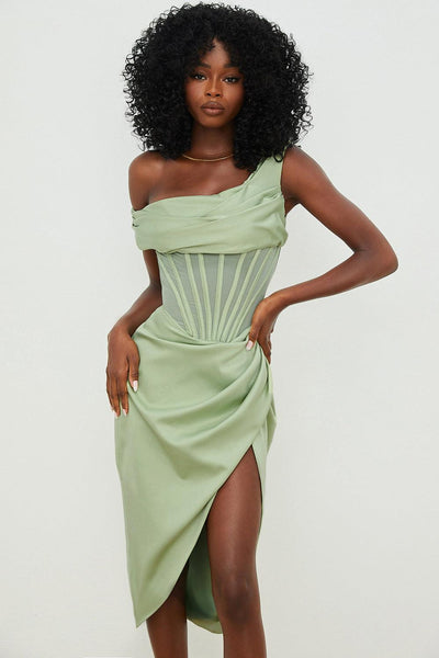 Draped One-Shoulder Midi Dress