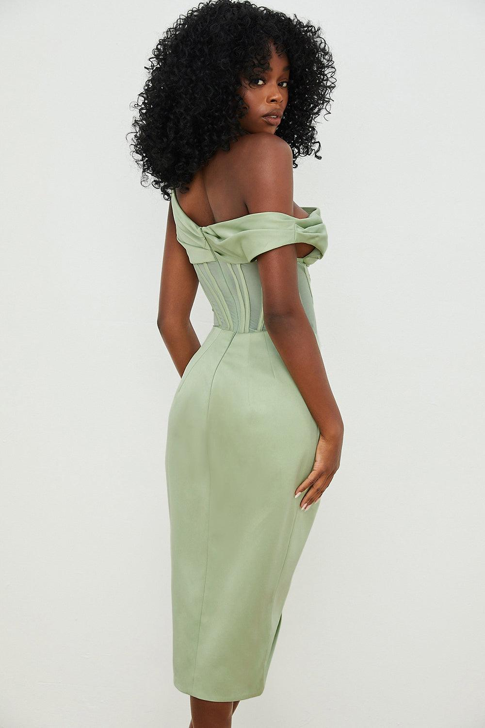 Draped One-Shoulder Midi Dress