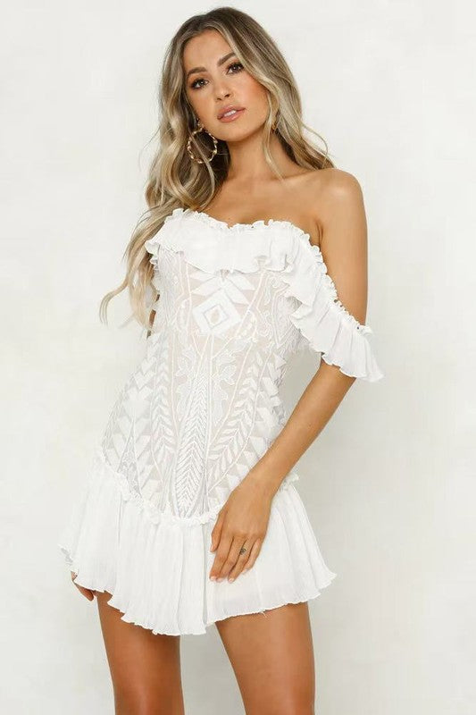 Off Shoulder Lace Mini Dress
