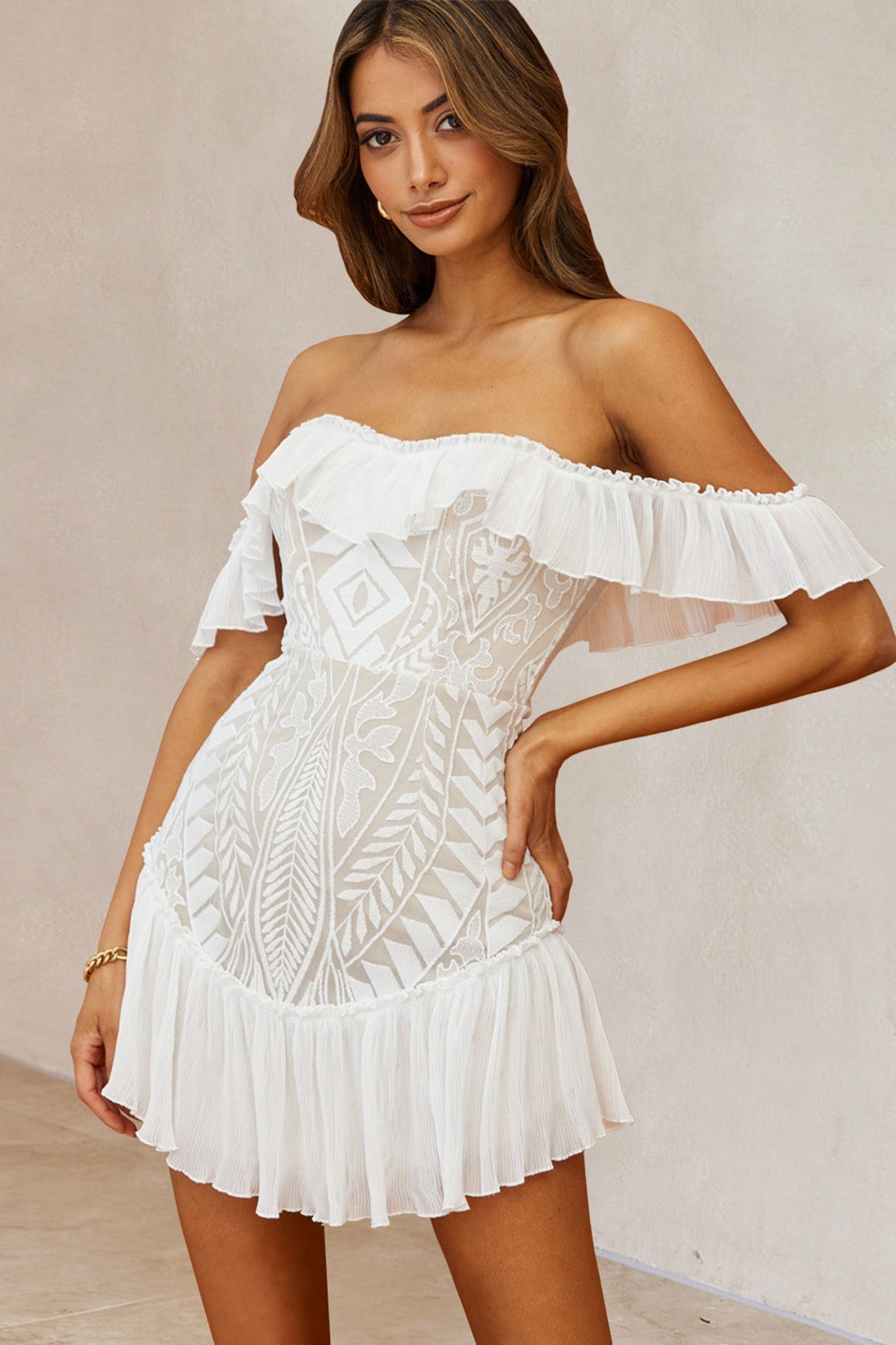 Off Shoulder Lace Mini Dress
