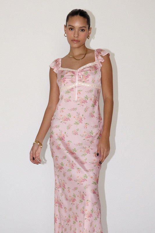 Floral Satin Maxi Dress