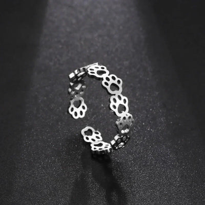 Adjustable Paw Print Ring Stainless Steel