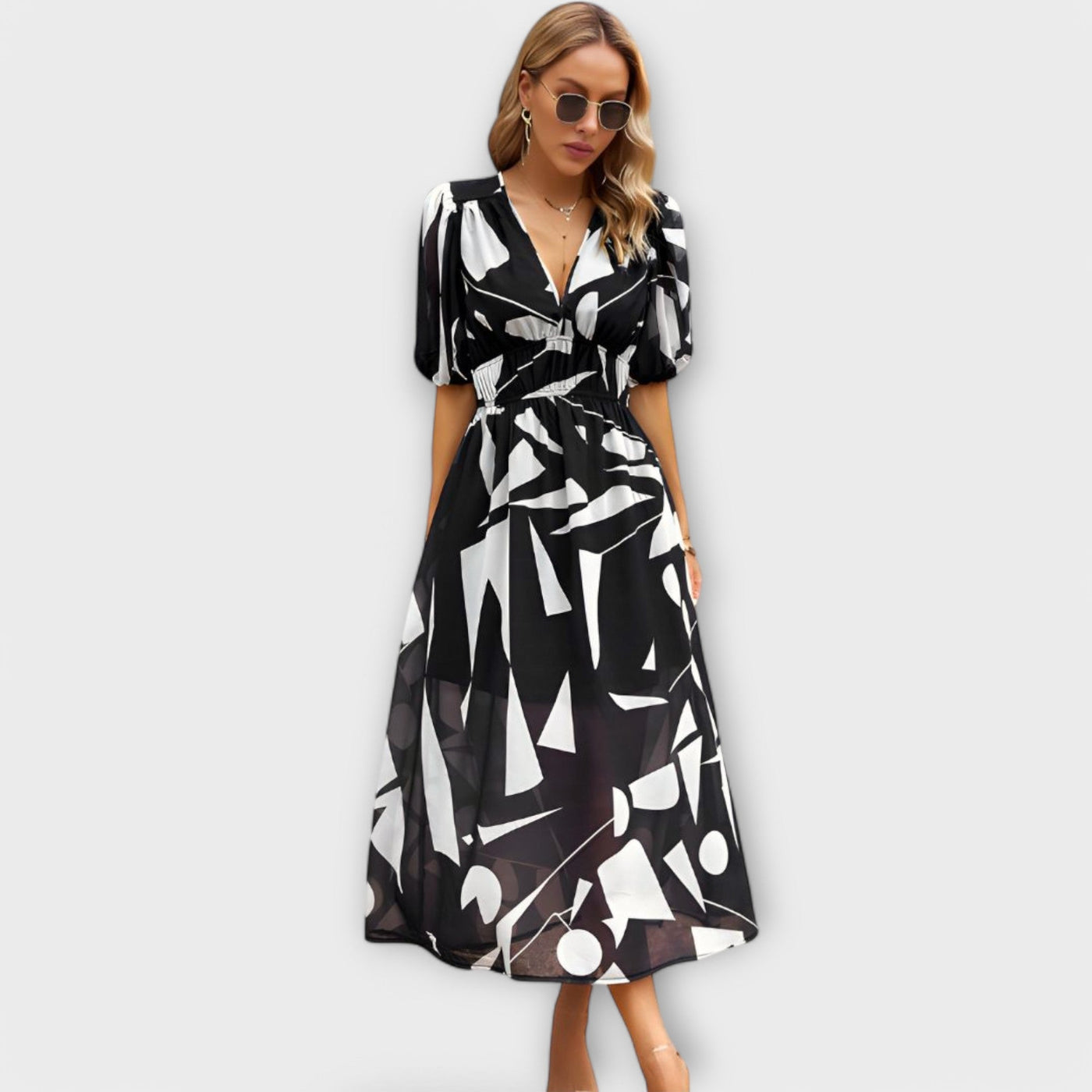 Maxi Dress with Puff Sleeves