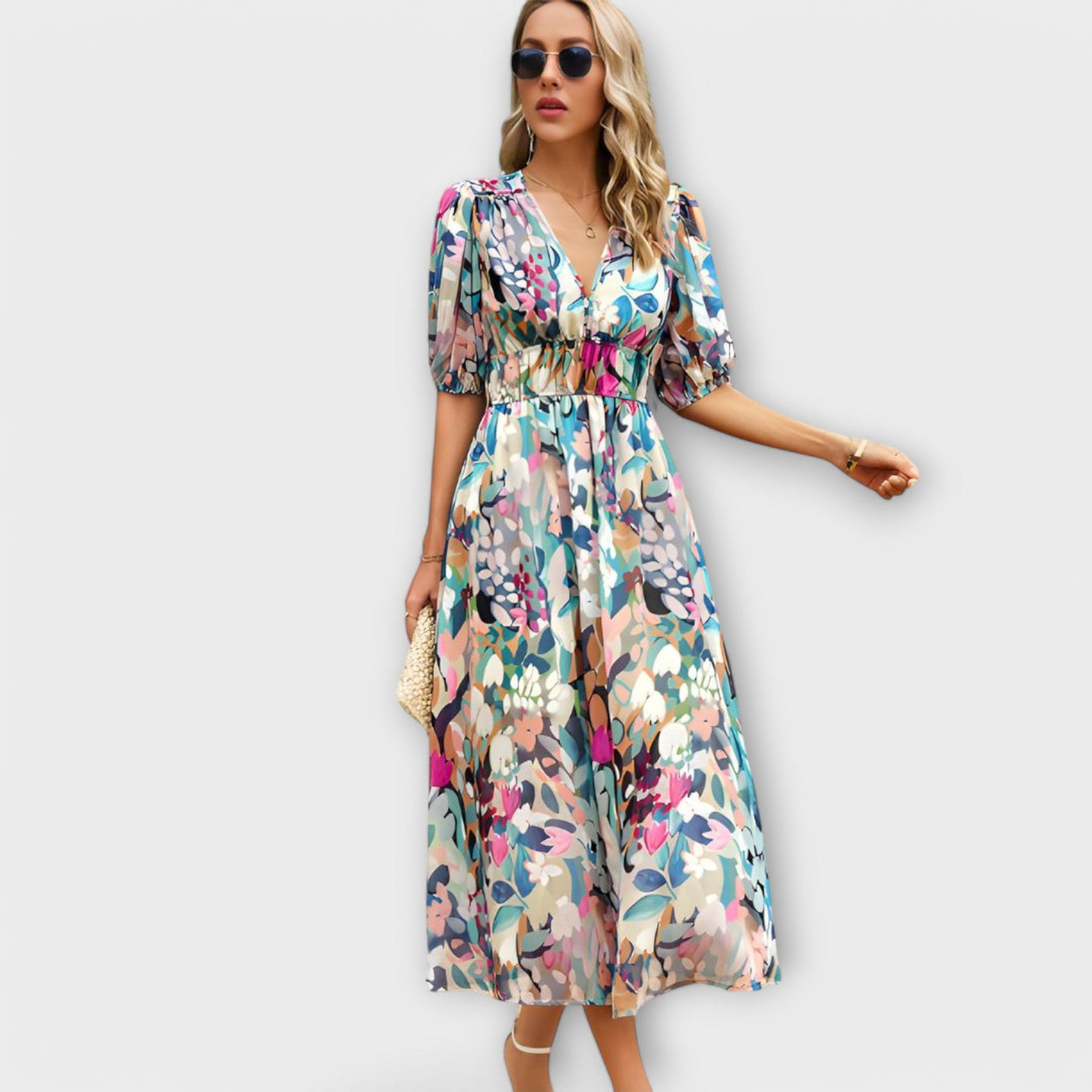 Maxi Dress with Puff Sleeves