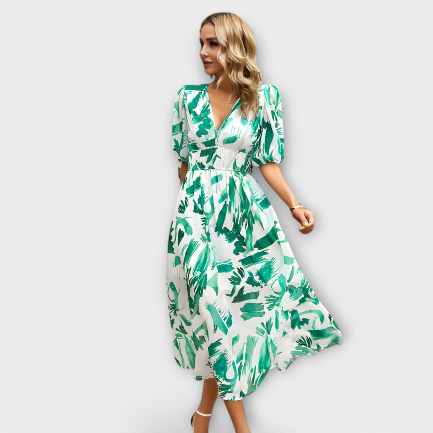 Maxi Dress with Puff Sleeves