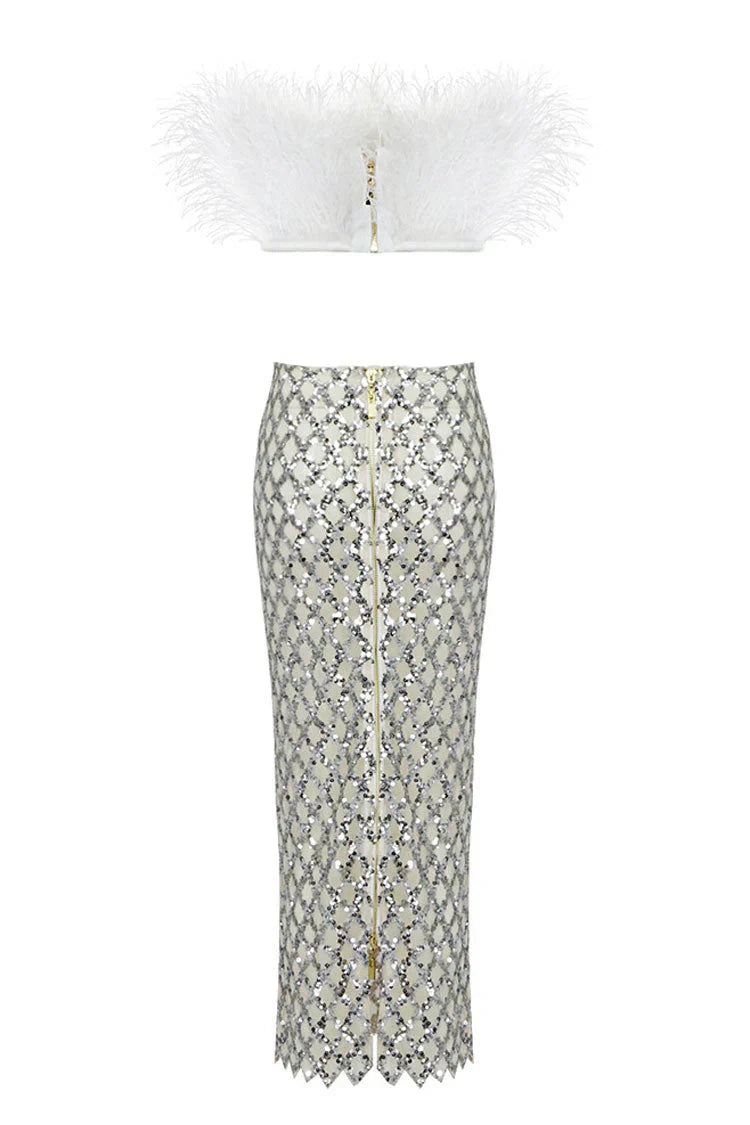 Loretta | Feather Top & Sequin Skirt Set