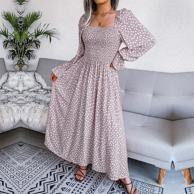 Beige Long Sleeve Maxi Dress