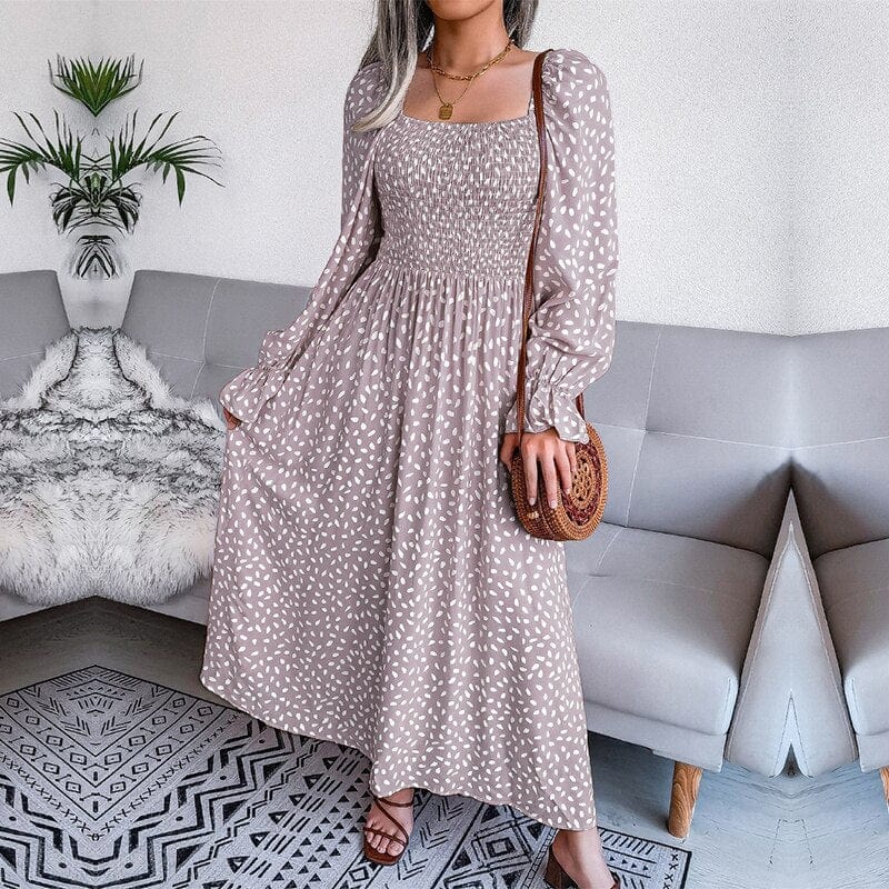 Beige Long Sleeve Maxi Dress