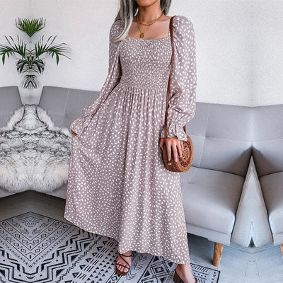 Beige Long Sleeve Maxi Dress