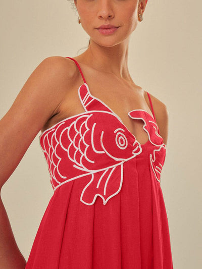 Audrie | Red Fish Maxi Dress